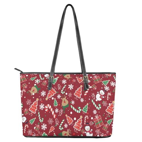 Image of Coldinair Christmas Leather Tote Bag for Women with Zipper Large Shoulder Tote Bag Shopping Casual Travel Bag Handbag Purse