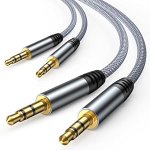 2 Pack AUX Cord, 3.5mm Audio Cable [4ft/1.2M, Hi-Fi Sound] Nylon Braided AUX Auxiliary Cable for Car Compatible with Stereos, Speaker, iPod iPad, Headphones and More(Grey)