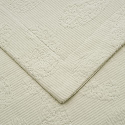 Superior Cotton Matelasse Bedspread Set, Oversized, Lightweight Bedding, 1 Quilt Bed Spread, 2 Pillow Shams, Coverlet Decor, Jacquard Weave, Paisley Collection, Ivory, Queen Size #TOP1