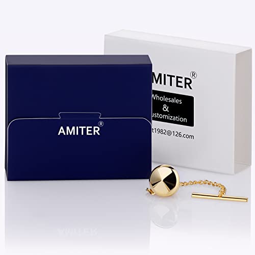 Amiter Mens Shinny Tie Tack Gold Tie Pin With Chain In Gift Box - Best Gifts For Wedding Birthday Anniversary Party #TOP2