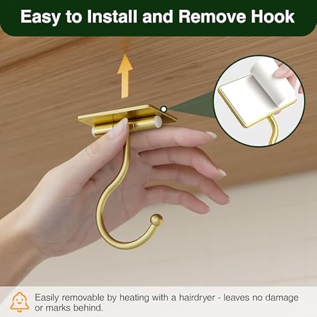 Under Cabinet Banana Hook Adhesive - Sticky Banana Hanger Under Counter, Sturdy Metal Banana Holder for Hanging Bananas or Kitchen Utensil, Banana Saver, Keeps Bananas Fresh, Gold