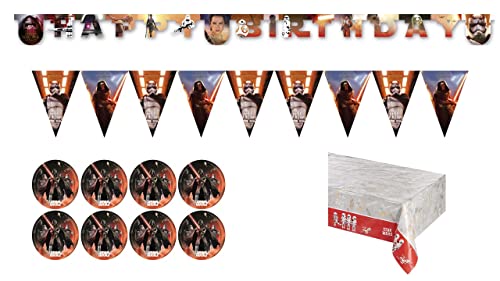 ALMACENESADAN 4676, Pack fiesta cumpleaños Disney Star wars, darth vader, para 8 niñas mantel, platos, banderines y guirnalda (8435510346768)