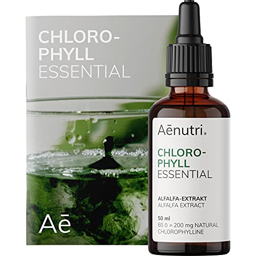 NUEVO: CLOROFILA Líquida Essential Gotas | 200 mg de liquid chlorophyll de alfalfa | Natural, Sin aditivos, Con agua de ósmosis | Probado en laboratorio | 50 ml