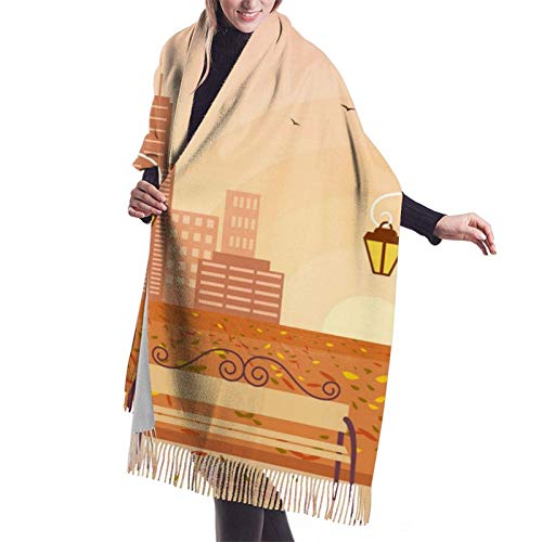 Pizeok Autumn Park Street Light Sillón reclinable Flying Birds Imitan Cashmere Feel Chales Wraps Mujeres Bufanda Wrap Mantón Stole Pashmina Bu