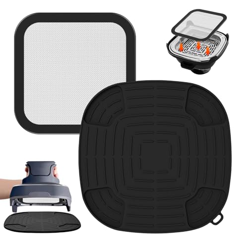 Airfryer Accessoires pour ninja CRISPi FN101EU : GEEKHOM 1 x protection anti-éclaboussures en acier inoxydable à mailles fines + 1 x tapis en silicone résistant à la chaleur pour friteuse à air chaud