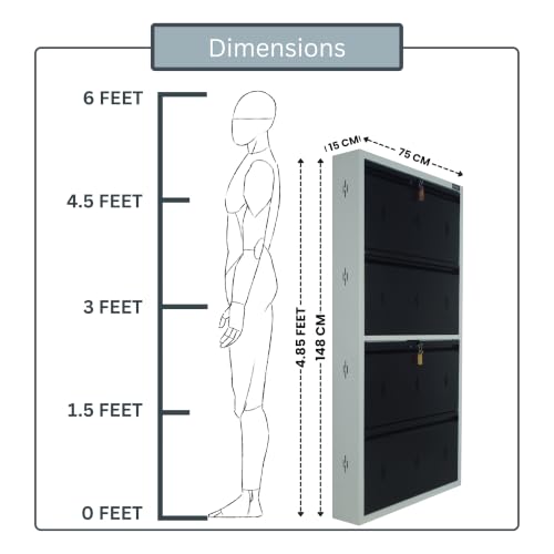 Image of Premium 4 Door Wall Mount Metal Shoe Rack | 30 inch Wide | Fits Size 12 | Dual Lock 2+2 Door Setup (Dark Brown, 4 Door)