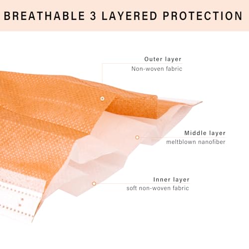 Image of Borje Disposable Face Mask 100 Pcs Face Masks 3 Ply Protection Masks (Tangerine)