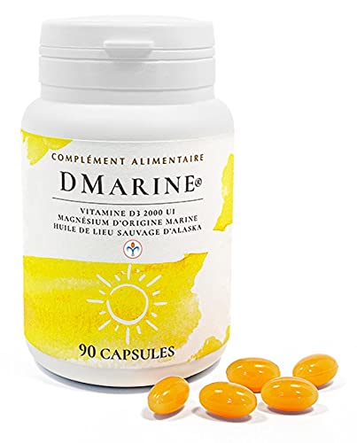 NUTRILYS - DMarine® - Complément Alimentaire - Vitamine D3 2000 UI, Magnésium Marin et Huile de Lieu Sauvage d’Alaska — 90 capsules