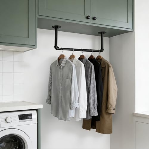ZOOFOX Set of 2 Wall Mounted Clothes Rack, 21" Heavy Duty Iron Pipe Clothing Garment Rail with S-shaped Hooks, Multi-Purpose Clothing Hanging Rod for Bedroom, Laundry Room and Closet Storage by ZOOFOX - Used condition - Image 8