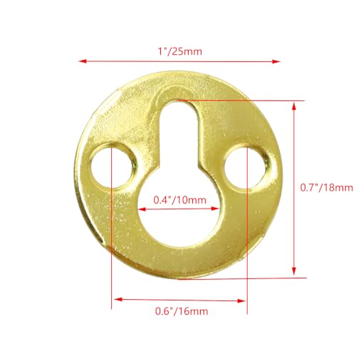 Image of 60Pcs 1 inch Metal Round Type Keyhole Hangers Hanging Films Shelf Brackets Hangers Hardware for Photo Picture Frame Hanging with Screws, Gold
