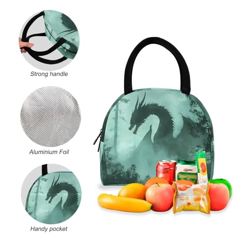 Backpack Lunch Box Set Large Capacity Travel Backpacks and Insulated Lunch Bag for Commute Hiking Picnic Dragon in Forest Print4