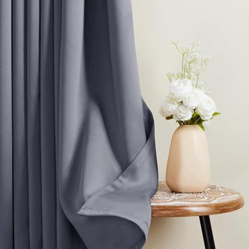 Image of amazon basics 100% Room Darkening Blackout Window Curtains - Set of 2, Plain Design for Bedroom and Living Room, 5 Feet, Grey