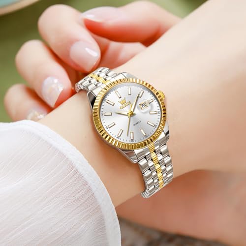 Image of OLEVS Womens Watches Diamond Luxury Dress Gold Wrist Watch Stainless Steel Waterproof Luminous Date