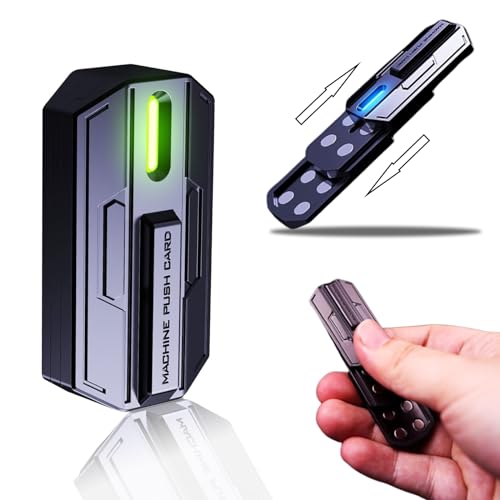 STONESTAR Mecha Fidget Slider, Glow-in-The-Dark Magnetic Metal Fidget Toys, 3-Layer Push Card Sensory Toys EDC Fidget Toy for Adults, Helps Relieve ADHD/Anxiety/Stress (Green Light)