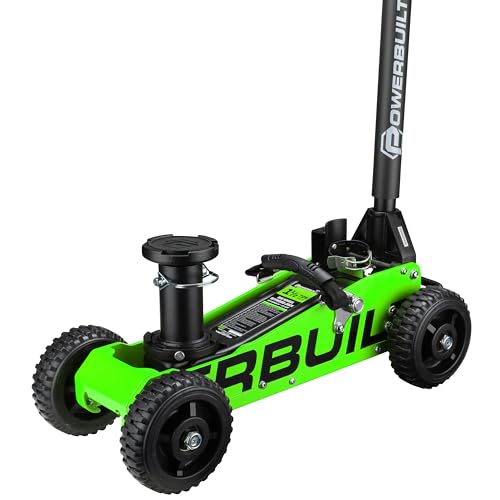 Powerbuilt 1.5 Ton Big Wheel Off Road Jack, Vehicle Lift for Trucks, SUVs, ATVs Offroad Vehicles, Oversized Wheels for Rugged Terrain, 3000 LB Capacity, Green 620628ECE