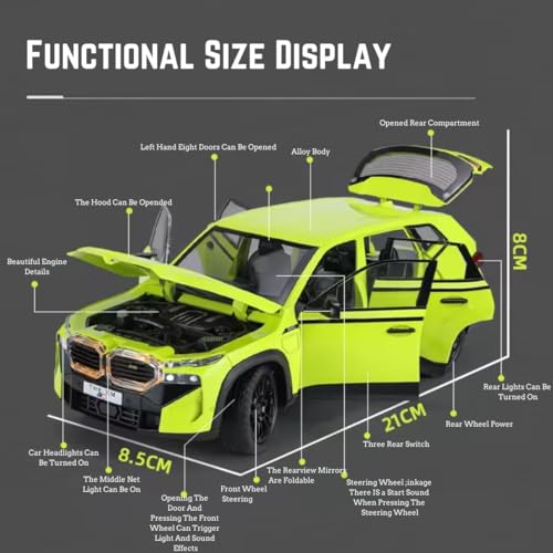Image of 1:24 B.M.W XM SUV Diecast Alloy Model Car - Pull Back Toy Vehicle with Sound, Lights, Openable Doors - Metal Sports Car Toy Gift for Boys & Kids (Green)