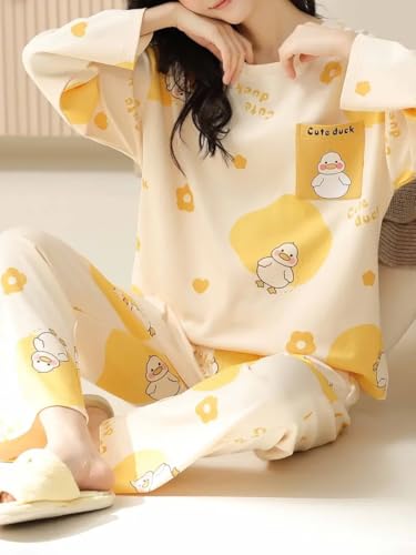 Image of GLASGO Women's Cotton Pajama Set with Top & Pants|| Korean Night Wear|| Loose Fit Home Wear || Lightweight Printed Set || Soft & Comfy Sleepwear for Girls & Women || LNS-4-$