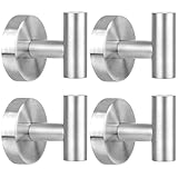 SANGFOR Towel Hooks, 4 Pack Stainless Steel Bathroom Hooks for Towels, Heavy-Duty Wall Mounted Hooks for Hanging Towels, Robes, Coats - Silver
