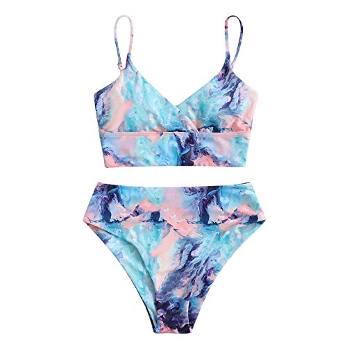 TAOYI Damen Zweiteilig Bikini Set Verstellbar Crossover Ties up Neckholder Design Triangle Badehose Push Up Sport Niedrige Taille Badeanzug Strandkleidung Tie Dye Chinesischer Stil Tintenstil Cover