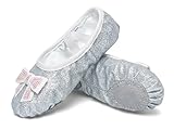 Haloumoning Girls Glitter Ballet Shoes Sequin Bow Ballet Slippers Gym Yoga Practice Dance Shoes for Toddler/Little/Big Kids Silver