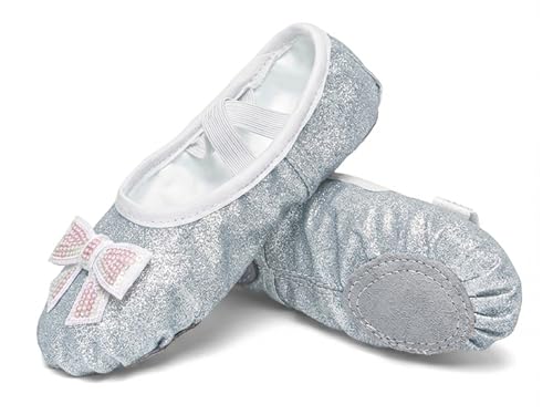 Haloumoning Girls Glitter Ballet Shoes Sequin Bow Ballet Slippers Gym...