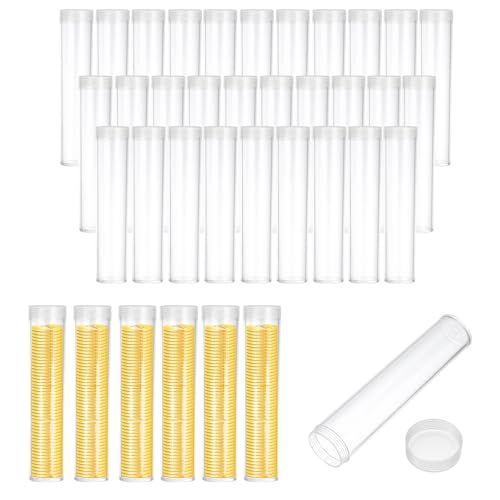 Tubes à pièces transparents 22.5 mm PATIKIL avec couvercle pour rangement numismatique dollar