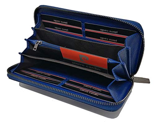 PIERRE CARDIN Damen Geldbörse Groß, Jenuos Geldbeutel Gross Lang Portmonee Portemonnaie Elegant Handtasche Geldbörsen Leder Geldtasche Viele Karten mit Reißverschluss-Tasche für Frauen (BLAU) - Image 3