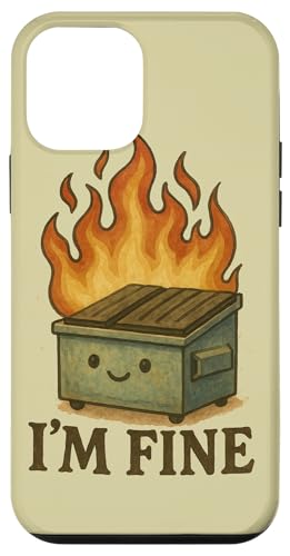 I'm Fine Dumpster Fire アートワーク かわいいごみ箱 ファイヤーアート スマホケース iPhone 12 mini 用