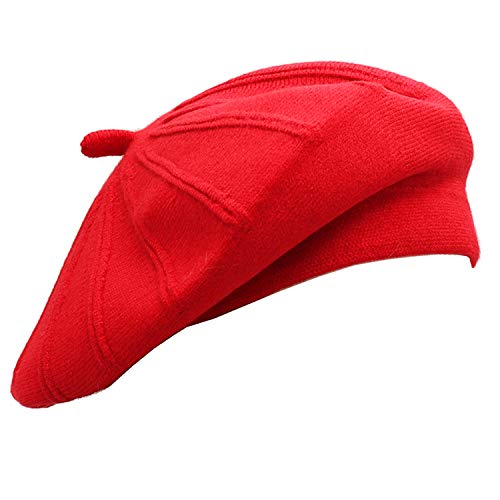 Wheebo French Beret Hat,Reversible Solid Color Cashmere Beret Cap for Womens Girls Lady Adults (Red3)