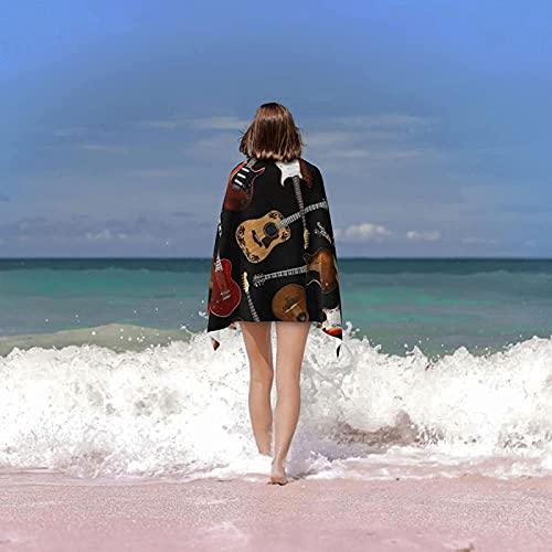 Epushow Music Guitar Beach Towel, Oversized Microfiber Bath Towel, Large Beach Towel, Quick Drying, Travel Accessories Gifts, Women's Lovely Beach Towel, Men's Cool Beach Towel #TOP6