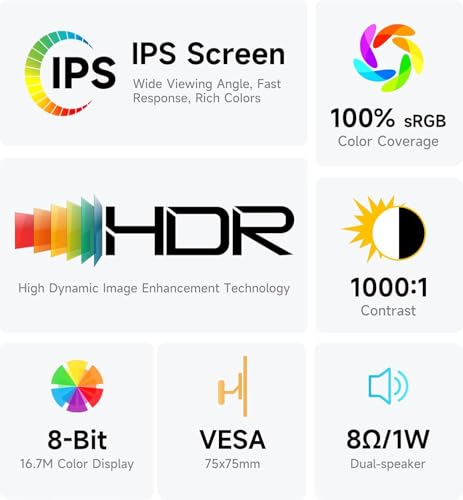 Image of AYY Portable Monitor 18.5 Inch 100Hz 100% sRGB,1080P FHD IPS Large Portable Monitor with Kickstand,for Laptop HDMI HDR USB C Mac PC Xbox PS4 /5 Switch