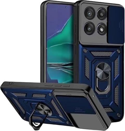 Image of SPAZY CASE Motorola Edge 70 Max Back Cover |Heavy Duty Hybrid Case with 360 Degree Rotating Finger Ring Holder + Slider Shutter Camera Protection Case (Blue)