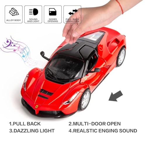 Image of 1:32 Scale Ferrari Race and LaFerrari Toy Car | Metal Pullback Diecast Car for Kids with Openable Doors, Sound, Light Effects Toy for Car Enthusiasts (Color As Per Available)