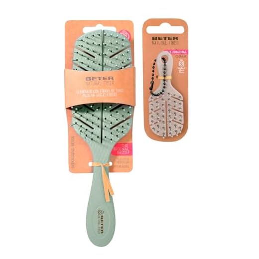 Beter - Cepillo de pelo esqueleto antitirones Natural Fiber+Charm mini, Desenredante, Antienredos y Antirotura, Ecológico, Peinado suave y sin tirones, Todo tipo de cabellos, Color Charm Aleatorio