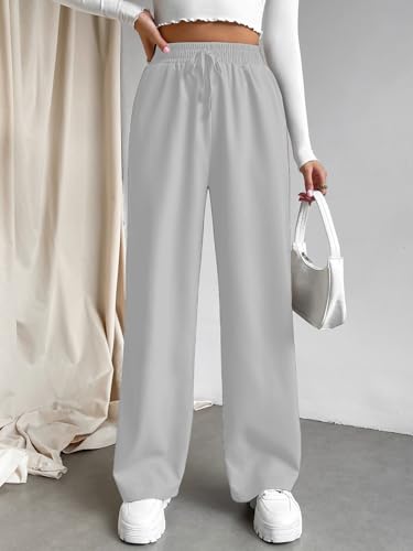 Image of Aahwan Grey Solid Oversized Wide Leg Baggy Korean Trousers for Women & Girls'