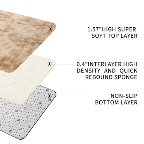 Sour Lemon Rugs Living Room 200x300cm, Khaki Area Rugs for Bedroom, Washable Anti Slip Extra Large Shaggy Soft Rug Fluffy Modern Floor Carpets Mat Beside Carpet for Kids Living Room