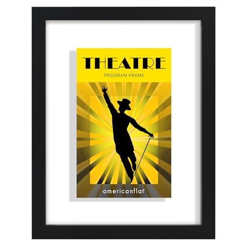 Americanflat 9.5x12.5 Playbill Frame with Shatter-Resistant Glass - Signature Float Collection - Engineered Wood Molding - Floating Frame for Wall Display - Black