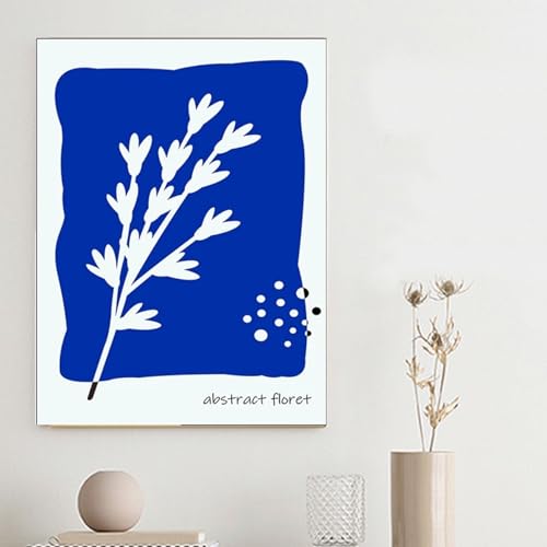 Cartoon Flower Poster Home Decor Modern Art Blue Color Picture Wall Art Canvas Painting Nordic Prints for Kids Domitory 19.6”x 27.5”(50x70cm) No frame