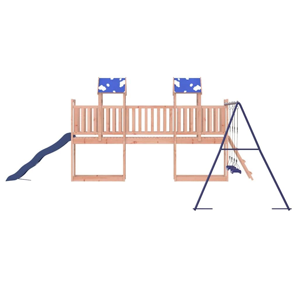 Torre da gioco in legno massiccio Douglasie con piattaforma da 90 cm, scivolo ondulato, doppia altalena, sabbiera e scala, giocattolo da giardino per bambini dai 3 agli 8 anni