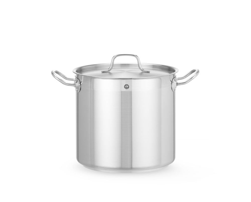 HENDI Pentola alta, con coperchio con fori per il rilascio del vapore, calderone, casseruola, tegame, adatta a tutte le fonti di calore, lavabile in lavastoviglie, 10L, ø240x(H)220mm, acciaio inox