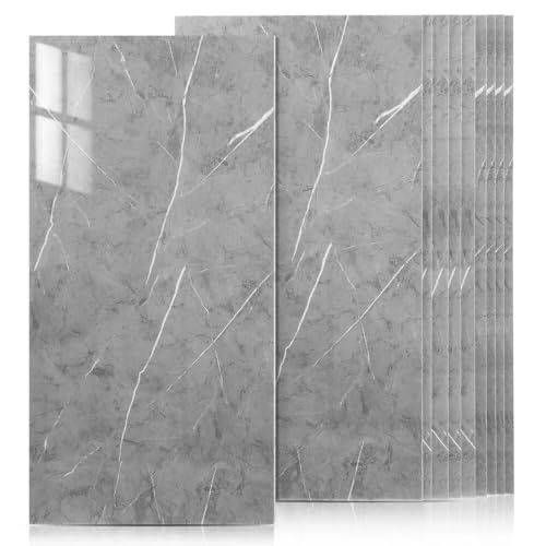 10Pcs Bathroom Wall Panels PVC Cladding Shower Wet Wall Tile Marble Effect Decor Tiles Sticker (Grey Marble Effect)