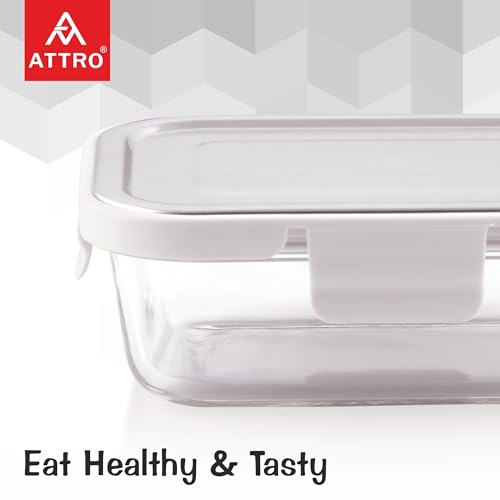 Image of ATTRO Glassox Borosilicate Rectangular Glass Lunch Box with Stainless Steel Lid Food Storage Container Microwave & Freezer Safe BPA-Free Food-Grade 1040ml, Transparent