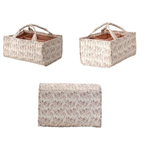 MOMIGO Floral Baby Diaper Caddy Organizer - Stylish Water-resistent Nursery Storage Basket for Diapers and Baby Wipes, Diaper Stacker Car Organizer, newborn nursery Gift (Orange) - Image 6