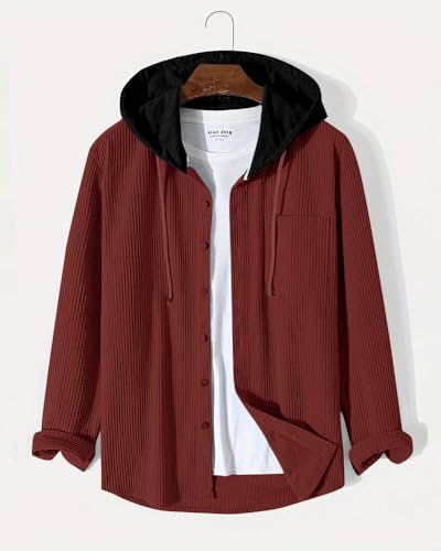 Image of Noble Monk Men's Solid Regular Fit Shirts| Shirt with Hood | Casual Wear for Men | Full Sleeve Shirt | Stylish Shirts for Men