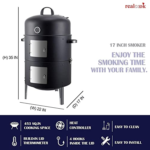 Realcook 17Inch Charcoal Smoker Grill With Pellet Smoker Tube #TOP3