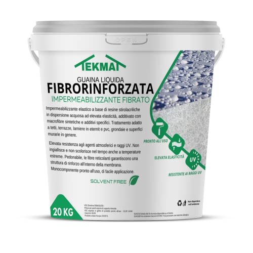 TEKMAT - Guaina liquida fibrorinforzata impermeabilizzante monocomponente vari colori da 1-6-20 kg (20 KG, GRIGIO)