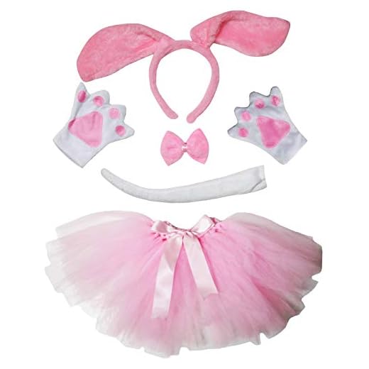 Petitebelle Lång öron hund pannband fluga svans handskar Tutu 5 st flickdräkt (1-4 år, rosa hund)