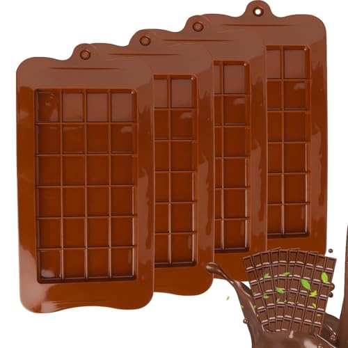 4 Piezas Moldes de Silicona para Chocolate, Break-apart Molde de Chocolate, Antiadherente Molde de Chocolate, Molde Tableta Chocolate para Chocolate Hielo Dulces Caramelos y Barras Energéticas