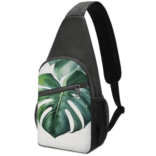 Bolso bandolera con diseño de hoja de monstera blanca miniatura 1