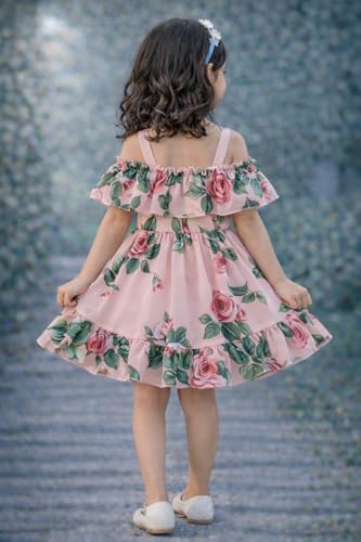 Image of Buy & Try Girls Summer Lightweight Georgette Floral Printed Frock Dress, Sleeveless Princess for Baby Girls, Stylish Fancy Kids Party & Casual Outfit